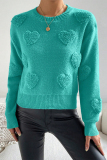 Pink Casual Heart Shaped Weave Round Neck Long Sleeve Fall Winter Tops Sweaters