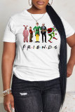 White Red Christmas Grinch Letter Figure Print Round Neck Short Sleeve T-Shirts Tops