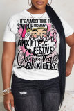 White Red Christmas Grinch Letter Figure Print Round Neck Short Sleeve T-Shirts Tops