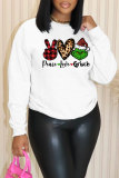 White Christmas Grinch Letter Print Round Neck Long Sleeve Fall Winter Sweatshirts Tops