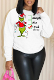 White Christmas Grinch Letter Print Round Neck Long Sleeve Fall Winter Sweatshirts Tops