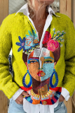 Blue Casual Butterfly Floral Dog Figure Print Buttons V Neck Long Sleeve Fall Winter Knitting Sweater Cardigans Coats Outerwear