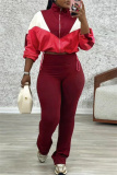 Yellow Sportwear Contrast Zip-up Stand Collar Long Sleeve Drawstring Hem Jacket and Pencil Sweatpants Fall Winter Two Pieces Sweatsuit Sets