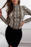 Sexy Hot Skinny Leopard Snakeskin Print Long Sleeve Romper Bodysuits Lingerie
