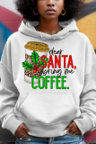 White Golden Christmas Casual Tree Letter Print Draw String Hooded Collar Long Sleeve Fall Winter Sweatshirts Tops