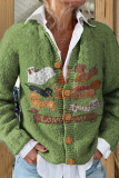 Blue Casual Butterfly Floral Dog Figure Print Buttons V Neck Long Sleeve Fall Winter Knitting Sweater Cardigans Coats Outerwear