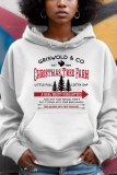 White Golden Christmas Casual Tree Letter Print Draw String Hooded Collar Long Sleeve Fall Winter Sweatshirts Tops
