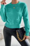 Pink Casual Heart Shaped Weave Round Neck Long Sleeve Fall Winter Tops Sweaters