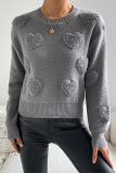 Pink Casual Heart Shaped Weave Round Neck Long Sleeve Fall Winter Tops Sweaters