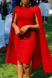 Orange Formal Office Evening O Neck Cape Sleeve Wrapped Skirt Bodycon Midi Dresses