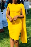 Orange Formal Office Evening O Neck Cape Sleeve Wrapped Skirt Bodycon Midi Dresses