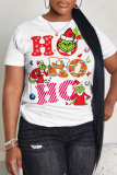 White Red Christmas Grinch Letter Figure Print Round Neck Short Sleeve T-Shirts Tops