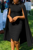 Orange Formal Office Evening O Neck Cape Sleeve Wrapped Skirt Bodycon Midi Dresses