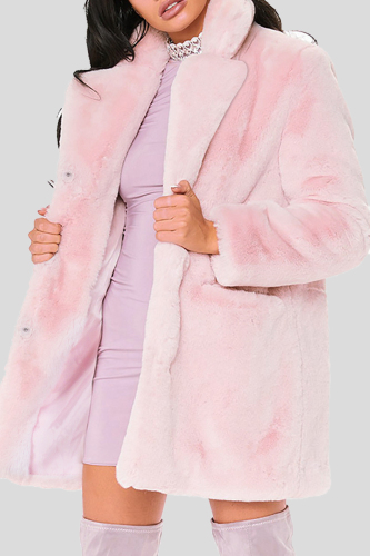 Black Casual Pocket Buckle Turndown Collar Long Sleeve Winter Cardigan Plush Jacket