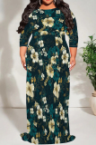 Red White Three Quarter O Neck Floor Length High Waist Lace Up Vacation Casual Outing Loose Maxi Dress
