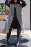 Black Buttons Turndown Collar Long Sleeve Patchwork Longline Winter Warm Windbreaker