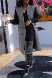 Black Buttons Turndown Collar Long Sleeve Patchwork Longline Winter Warm Windbreaker