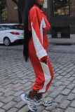 Orange Red Patchwork Zipper Contrast Zipper Collar Long Sleeve Crop Jackets And Sweatshirt Pocket Casual Sportwear Two Pieces Jogger Sets