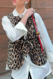 Casual Street Leopard Print Lace Up Tie-front Slit Round Neck Tops Vests Waistcoats