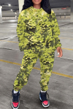 Army Green Sportwear Camouflage Print Round Neck Long Sleeve Sweatshirt and Pencil Sweatpants Fall Winter Two Pieces Sweatsuits Sets
