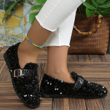 Glitter Slip-On Sneakers Casual Sequins Round Comfortable Loafer Flats Shoes