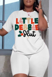 White Black Christmas Casual Skinny Skull Letter Print Round Neck Short Sleeve T-shirt and Shorts Two Pieces Matching Sets