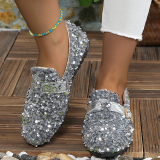 Glitter Slip-On Sneakers Casual Sequins Round Comfortable Loafer Flats Shoes