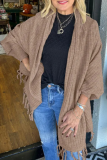 Light Grey Casual Fringed Trim Long Batwing Sleeve Fall Winter Knitting Cardigan Coats Cloaks Outerwear