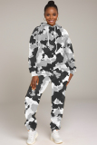 Pink Sportwear Camouflage Print Hooded Long Sleeve Sweatshirt and Pencil Sweatpants Fall Winter Two Pieces Sweatsuits Sets