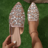 Blue Adorned With Rhinestone Decor Pointed Comfortable Toe Flat Sandals