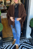 Light Grey Casual Fringed Trim Long Batwing Sleeve Fall Winter Knitting Cardigan Coats Cloaks Outerwear