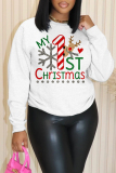 White Silver Christmas Letter Print Round Neck Long Sleeve Loose Fall Winter Sweatshirts Tops