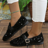 Glitter Slip-On Sneakers Casual Sequins Round Comfortable Loafer Flats Shoes