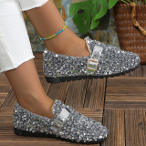 Glitter Slip-On Sneakers Casual Sequins Round Comfortable Loafer Flats Shoes