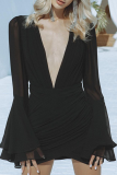 White Formal Evening Party Gown Ruched V Neck Flare Sleeve Wrapped Skirt Ruched Bodycon Mini Dresses