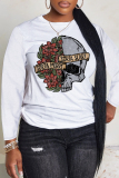 White Red Christmas Casual Skull Tree Print Round Neck Long Sleeve T-shirts Tops