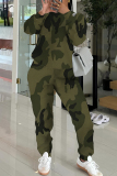 Light Blue Sportwear Camouflage Print Round Neck Long Sleeve Sweatshirt and Pencil Sweatpants Fall Winter Two Pieces Sweatsuits Sets