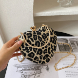 Black Daily Party Club Leopard Zebra Print Heart Shaped Chains Rhinestone Decor Crossbody Clutch Bags Handbags