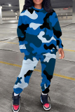 Army Green Sportwear Camouflage Print Round Neck Long Sleeve Sweatshirt and Pencil Sweatpants Fall Winter Two Pieces Sweatsuits Sets
