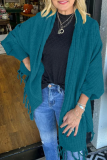 Light Grey Casual Fringed Trim Long Batwing Sleeve Fall Winter Knitting Cardigan Coats Cloaks Outerwear