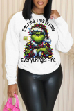 White Red Christmas Letter Grinch Santa Print Round Neck Long Sleeve Loose Fall Winter Sweatshirts Tops