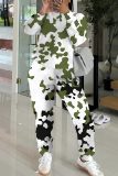 Light Blue Sportwear Camouflage Print Round Neck Long Sleeve Sweatshirt and Pencil Sweatpants Fall Winter Two Pieces Sweatsuits Sets