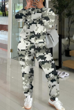 Light Blue Sportwear Camouflage Print Round Neck Long Sleeve Sweatshirt and Pencil Sweatpants Fall Winter Two Pieces Sweatsuits Sets