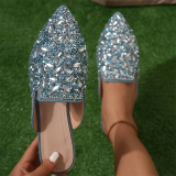 Blue Adorned With Rhinestone Decor Pointed Comfortable Toe Flat Sandals