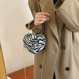 Black Daily Party Club Leopard Zebra Print Heart Shaped Chains Rhinestone Decor Crossbody Clutch Bags Handbags