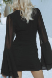 White Formal Evening Party Gown Ruched V Neck Flare Sleeve Wrapped Skirt Ruched Bodycon Mini Dresses