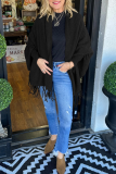 Light Grey Casual Fringed Trim Long Batwing Sleeve Fall Winter Knitting Cardigan Coats Cloaks Outerwear