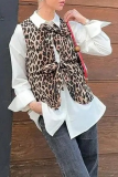 Casual Street Leopard Print Lace Up Tie-front Slit Round Neck Tops Vests Waistcoats