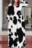 Beige Casual Geometric Flowers Print Pocket V Neck Long Sleeve Floor Length Maxi Dresses