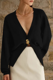 Brown Casual Button up Weave V Neck Long Lantern Sleeve Fall Winter Sweater Cardigans Coats Outerwear